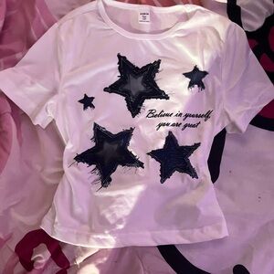 SHEIN White Crop Top with Blue Star Design
